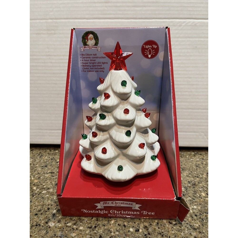 Mr Christmas 8" White Ceramic Light Up Coastal Christmas Tree